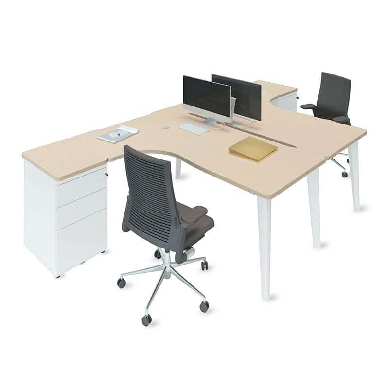 Ensemble de 2 Bureaux Asymétriques BENCH avec Caisson Hauteur Bureau -  Ligne ÉLÉGANCE