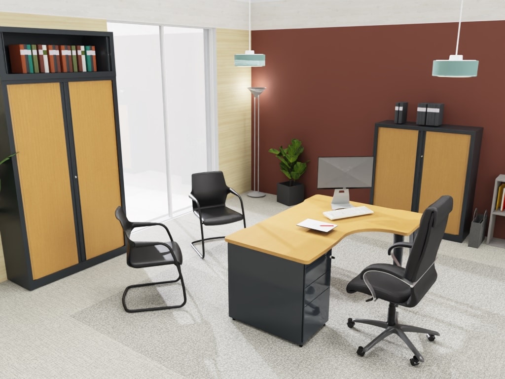 Bureaux, meubles et rangements, Bureau compact FOCUS 2 portes 1 abattant 1  tiroir