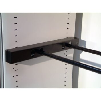 Support tube pour dossiers suspendus, noir, installation facile, accès latéral.