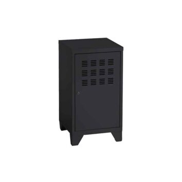 Casier de bureau noir avec pieds, dimensions 74x40x40 cm, vue de face.