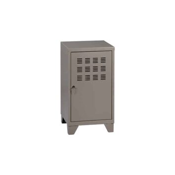 Casier de bureau sur pieds, hauteur 74 cm, couleur gris souris nacré, porte ventilée.