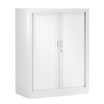 Armoire à rideaux série A, blanc 120x100x43 cm, vue de face.