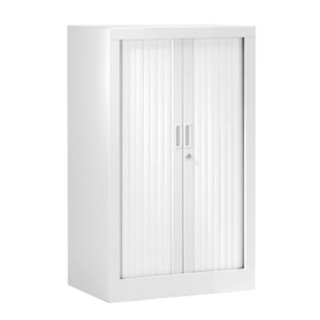 Armoire à rideaux, série A, 120x80x43 cm, blanche, vue de face.