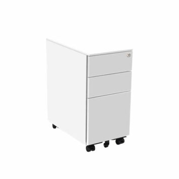 Caisson mobile blanc modèle Slim 21, compact avec trois tiroirs et roulettes.
