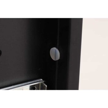 Caisson Slim noir RAL 9005 avec butée d'arrêt, angle de vue latéral.