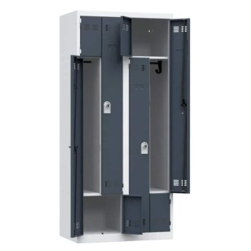 Vestiaire métallique 2 colonnes gris anthracite, portes ouvertes, rangement vestiaire sécurisé.