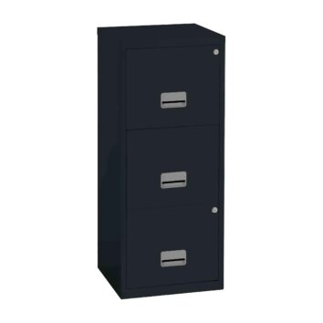 Classeur 3 tiroirs SOHO Pierre Henry, H 96 cm, avec serrure et glissières à billes. Revêtement époxy anti-rayures, dimensions 40x40x96 cm. Garantie 2 ans.