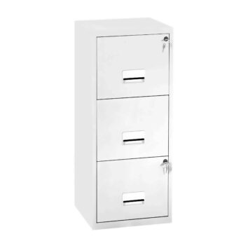 Classeur à dossiers suspendus 3 tiroirs Soho, hauteur 96 cm, avec serrure et revêtement époxy résistant. Dimensions: P.40 x L.40 x H.96 cm. Garantie 2 ans.