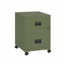 Caisson mobile à tiroirs SOHO kaki, 57 cm, avec 2 tiroirs. Idéal pour le rangement de bureau.
