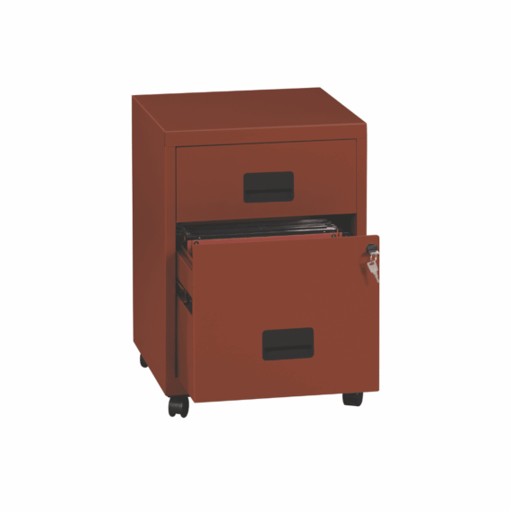 Caisson mobile à tiroirs Soho terracotta, 57 cm, avec 2 tiroirs, sur roulettes pour rangement pratique.