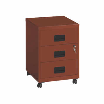 Caisson mobile à tiroirs SOHO 57 cm en terracotta, équipé de 3 tiroirs et roulettes pour une mobilité facile.