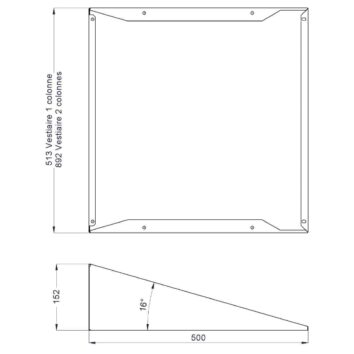 Coiffe pour vestiaire multicases visitable, 1 colonne, dimensions: H.152 x L.513 x P.500. Fabriquée en France.