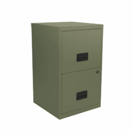Classeur kaki 2 tiroirs SOHO Pierre Henry pour dossiers suspendus, hauteur 66 cm, design moderne.