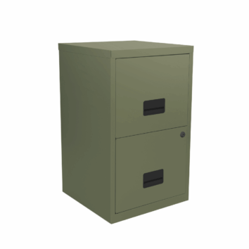 Classeur kaki 2 tiroirs SOHO Pierre Henry pour dossiers suspendus, hauteur 66 cm, design moderne.