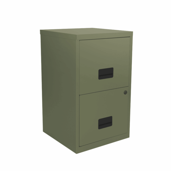 Classeur kaki 2 tiroirs SOHO Pierre Henry pour dossiers suspendus, hauteur 66 cm, design moderne.