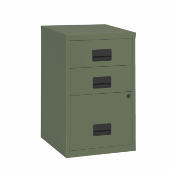 Classeur pour dossiers suspendus SOHO Pierre Henry, 3 tiroirs, couleur kaki, hauteur 66 cm.