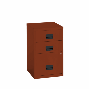 Classeur en métal terracotta Pierre Henry, 3 tiroirs pour dossiers suspendus, hauteur 66 cm, modèle SOHO.