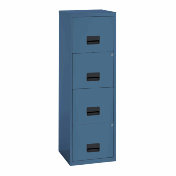 Classeur bleu pour dossiers suspendus, 4 tiroirs, hauteur 126 cm, modèle SOHO.