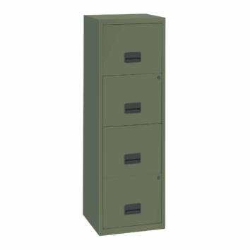 Classeur pour dossiers suspendus 4 tiroirs SOHO, hauteur 126 cm, couleur kaki. Ideal pour le bureau.