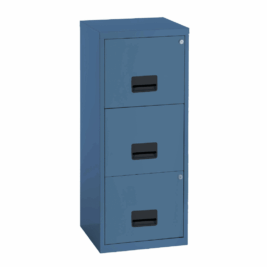 Classeur bleu à 3 tiroirs pour dossiers suspendus, modèle Soho Pierre Henry, hauteur 96 cm.
