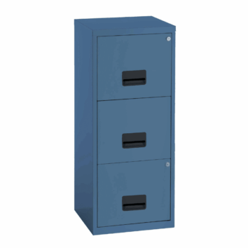 Classeur bleu à 3 tiroirs pour dossiers suspendus, modèle Soho Pierre Henry, hauteur 96 cm.