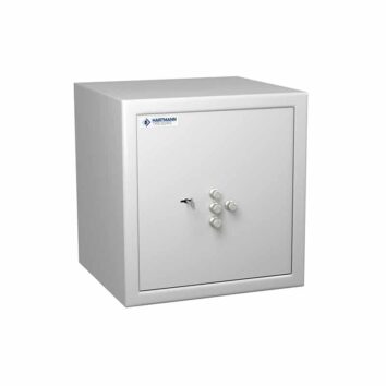 Coffre-fort anti-feu norme DIN 4102, classe S2 - MB 40, sécurisé, avec serrure à clé et boutons, couleur grise.