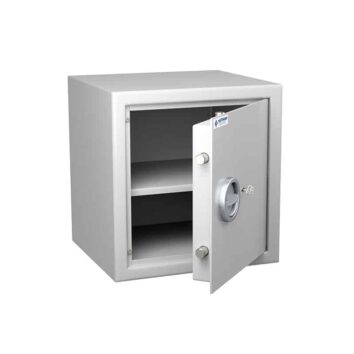 Coffre-fort anti-feu norme DIN 4102, classe S2, capacité 38L, avec serrure à clé, pour documents sécurisés.