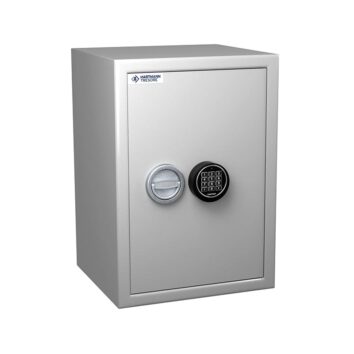 Coffre-fort anti-feu, norme DIN 4102, classe S2 MB 60, avec serrure à combinaison et clé, design robuste et sécurisé.