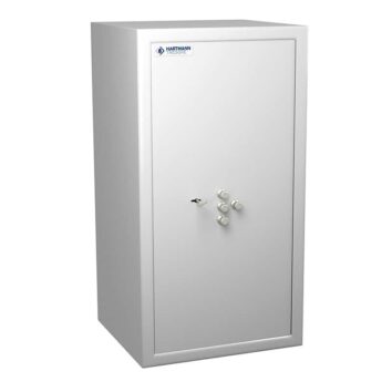 Coffre-fort anti-feu MB 80, conforme à la norme DIN 4102 et classe S2, couleur blanche, avec serrure à clé sur la porte.