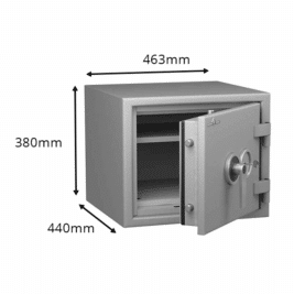 Coffre-fort ignifuge classe 1, Protect Duo 1034, dimensions 463x440x380mm, 60 min protection papier, valeur assurée 25000€.