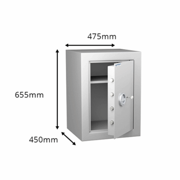 Coffre-fort Vulcain 60, anti-feu et anti-effraction, norme VDMA niveau B, dimensions: 655x475x450 mm.