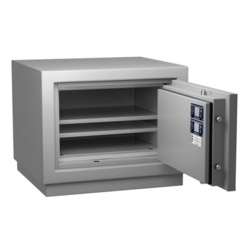 Tablette supplémentaire pour petit coffre-fort ignifuge Paper Fire 60 avec porte ouverte et étagères visibles.