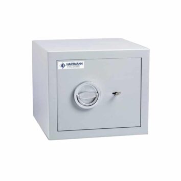 Petit coffre-fort anti-feu norme DIN 4102, classe S2, modèle MB 18, avec serrure à clé, finition grise.