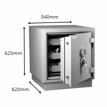 Armoire LTO ignifuge et anti-effraction Classe S2, Media Protect 59, 60 min. Dimensions : 540x625x620mm.