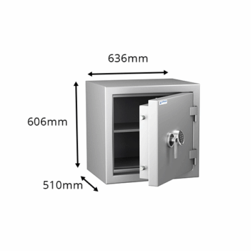 Coffre-fort étanche et anti-feu Zephir 3064 Duo, dimensions 636x606x510mm, ignifuge 30 min, pour documents papier, classe 3 VA 55000€.