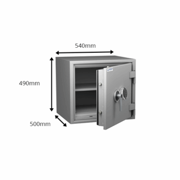 Petit coffre-fort ignifugé et anti-effraction Classe S2, dimensions 540x490x500mm, modèle PROTECT FIRE 50 pour documents papier, ignifuge 60 minutes.