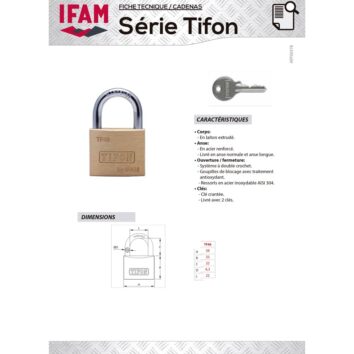 Cadenas laiton et acier cémenté, anse 6mm, Série Tifon, résistant, ouverture à double crochet.