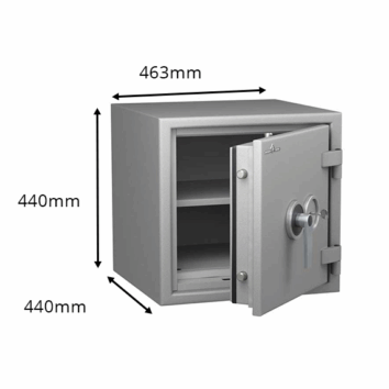 Coffre-fort blindé ignifuge Protect Duo 0040, classe 0, pour documents papier. Dimensions : 463x440x440mm, valeur assurable 8000€. Sécurité 60 minutes.