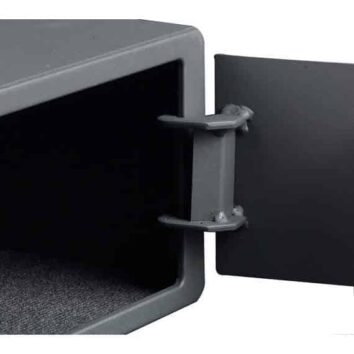 Mini coffre-fort de sécurité avec serrure à clés HES 10 ouvert, vue détaillée.