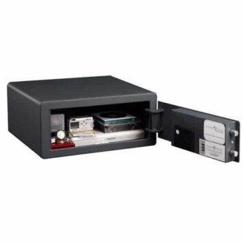 Petit coffre-fort de sécurité discret HES 25 ouvert avec serrure à code.