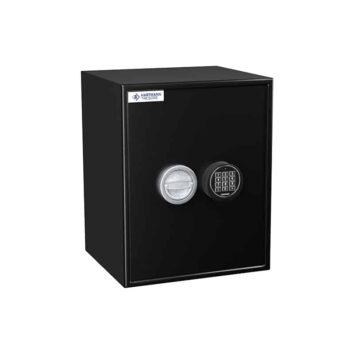Petit coffre-fort noir HT 60 avec serrure électronique et à clé, idéal pour la protection contre l'effraction.