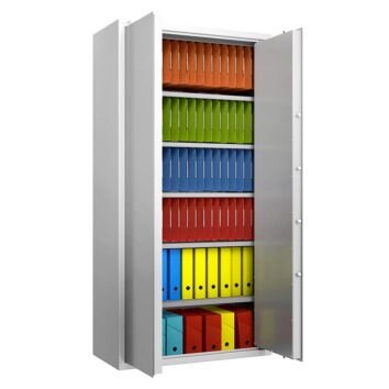 Armoire forte sécurisée Prima Protect 800 avec dossiers colorés.