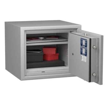 Coffre-fort ignifuge classe 1 Protect Duo 1034 ouvert, conçu pour protéger documents papier jusqu'à 25000€, résistant 60 minutes au feu.