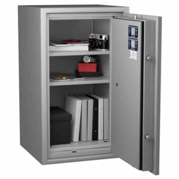Coffre-fort ignifuge Protect Duo 1080 ouvert, avec documents papier, classe 1/TABAC VA 25000€, protection 60 minutes.