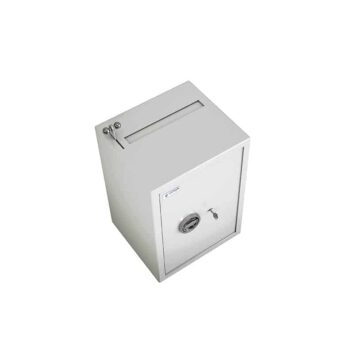 Coffre-fort de dépôt SE 900 blanc avec fente pour dépôt sécurisé et serrure robuste.