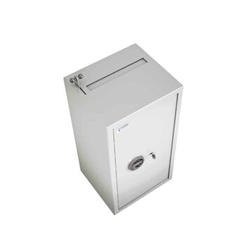 Coffre-fort de dépôt SE 901 blanc, homologué anti-effraction Classe S1, 103L, avec fente et serrure sécurisée.