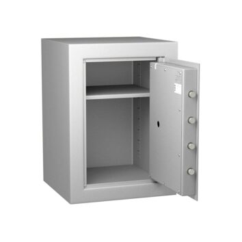 Coffre-fort Vulcain 60 ouvert, anti-feu et anti-effraction, norme VDMA niveau B, avec étagères intérieures.