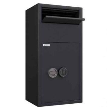 Coffre-fort dépôt de fonds à trappe - Essential HED430, capacité 43L, noir, serrure à code.