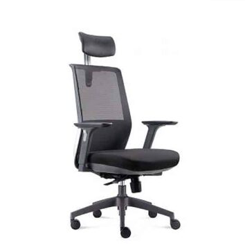 Siège de bureau opérateur OneConfort avec dossier en maille, appui-tête et accoudoirs réglables, idéal pour un confort optimal au travail.