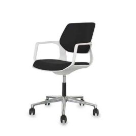 Chaise visiteur PRO SATELLIT noire et blanche, sur roulettes, design moderne.